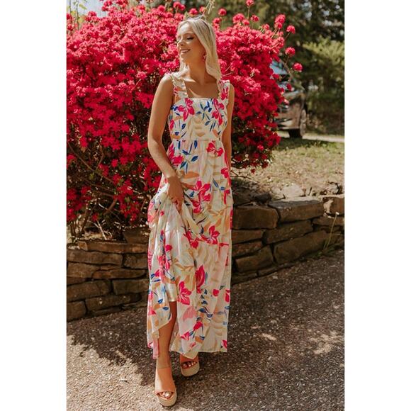 Flying Tomato Dresses & Skirts - Flying Tomato Tropical Flower Printed Maxi Dress Vacation Costal Women's M
